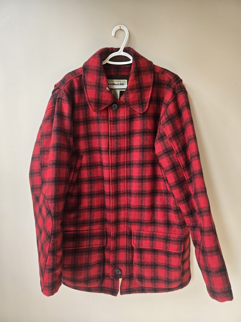 L.L. Bean Wool‑Blend Insulated Plaid Jacket – Red/Black – Workwear/Outdoor